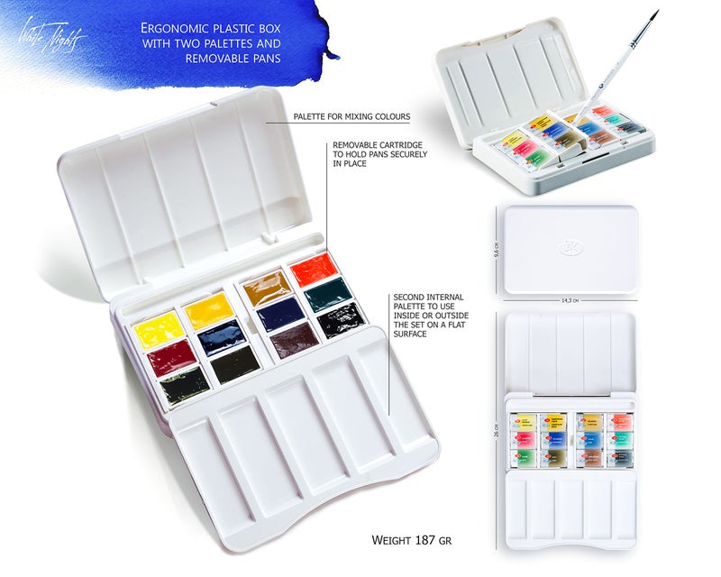 White Nights Professional Watercolor Set â€“ 12 Full Pans of Extra Fine Artist-Grade Pigments, Vibrant Lightfast Colors, Portable Durable Plastic Box by Nevskaya Palitra - Image 4